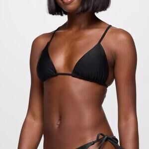 Prana Hana Highway Triangle Swim Top Women's L Black Halter Tie Crisscross Back